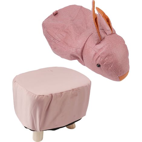 Tabouret Pied Mignon en Forme de Lapin Rose avec Coussin Doux Antidérapant pour Enfants et Adultes (1/5)