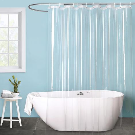 1 Rideau de Douche, 180x200 cm, PEVA Transparent, Imperméable, Anti-moisissure, 12 Crochets, Salle de Bain