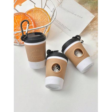 Distributeur de sacs à déchets pour animaux de forme tasse à café, support de sacs à crottes portable avec design rotatif et démontable et pince métallique solide (1/4)