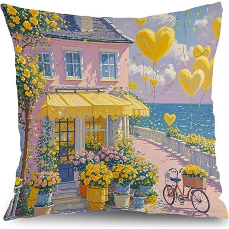 Housse de coussin floral printemps été, imprimé feuilles fleurs, décoration canapé maison,50×50cm (1/5)