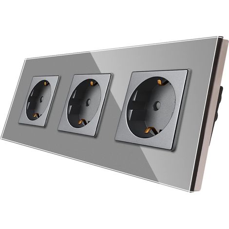 Douille Tripler 16 Amp avec vitre durci Gris, protection de l'enfance, matériau ignifuge, socket schuko standard (1/5)