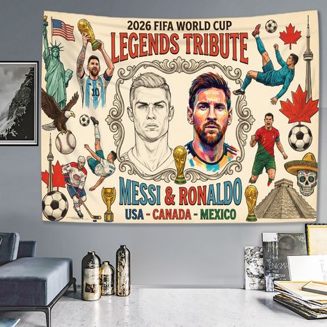 Tapisserie Football, Supporteur Coupe du Monde, Bâche Toile Fond pour Ambiance Match, Fan Zone, Chambre Salon Bar, 14-150x130cm