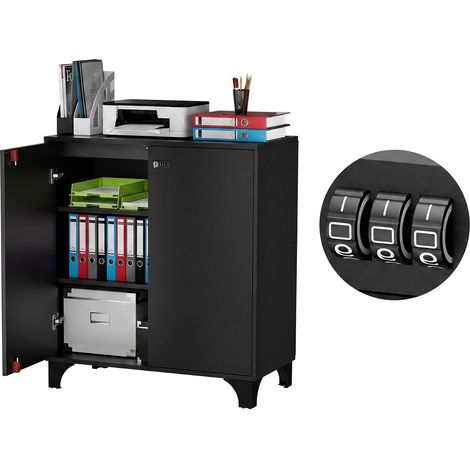Eggree – Armoire Bureau avec Serrure à Combinaison,80x 40 x 90 cm, Noir (1/5)