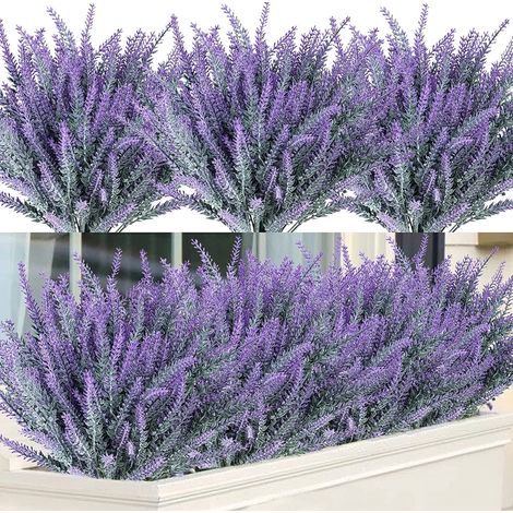Lavande Artificielle - Bouquet de 12 Faisceaux - 5 Branches par Faisceau - Hauteur 24,5 cm - Décoration Intérieure Extérieure Mariage Bureau - Lot de 12 (1/5)