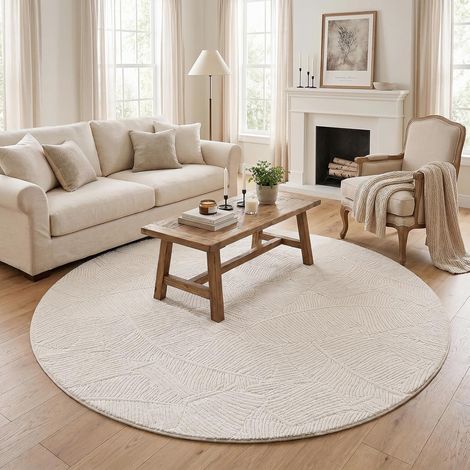 Tapis Salon Rond Beige 160 cm, Tapis Chambre Lavable en Machine Antidérapant Moquette Chambre, Extra Doux Tapis Salle a Manger pour Cuisine, Balcon, Entrées, Buanderies (1/5)
