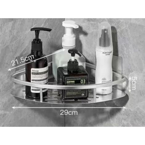 (silver01) Étagère de salle de bain, étagère de douche en aluminium, étagère de douche en verre, finition noire, panier de rangement à ventouses, accessoire de salle de bain (1/5)