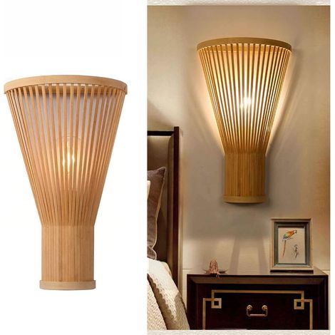 Applique Murale Rotin Fait Main,Lampe Murale E27 Style Bohème Zen Vintage,Pour Salon Chambre Couloir Entrée (1/5)