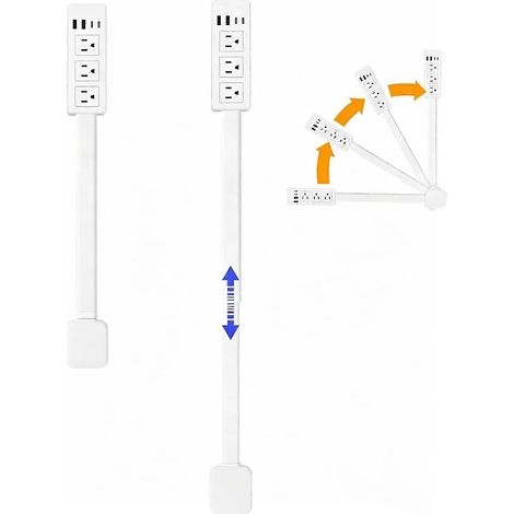Multiprise électrique 2 prises secteur ports USB-A et USB-C longueur réglable 56-69 cm base rotative 180° (1/5)