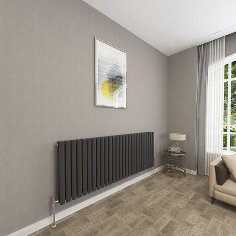 SKY Bathroom 600x1593mm Black Double Oval Column Radiator Horizontal Central Heating Rad