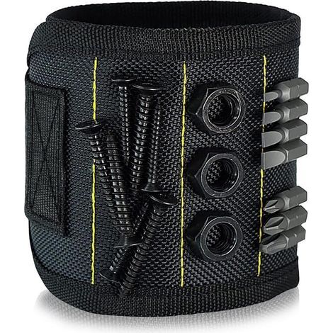 Bracelet magnétique livré avec aimants puissants, accessoires d'outils de réparation de puissance de poignet pour vis, clous, boulons, perceuses, attaches DIY, noir, 33×15.5×12.5cm (1/5)