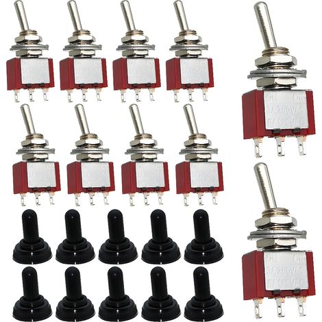 10pcs AC125V 6A (250V/3A) Mini Rocker Switch Electronic 3Pin 2Position 6mm Cutout MTS-112 SPDT with M6 Waterproof Cap (1/5)