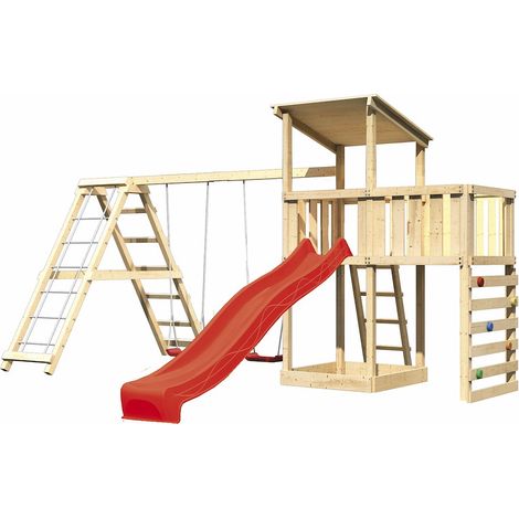 Akubi Spielturm Anna natur Rut. rot DS+KG+ABP+Kletterwand