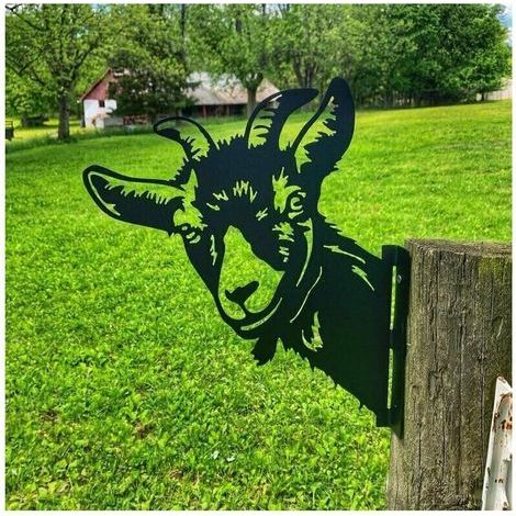 Goat Metal Wrought Iron Outdoor Farm Animal Pendant Ornament Sculpture Rusty Cast Iron Silhouette for Home and Garden Decor
