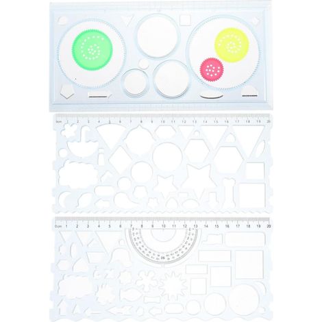 Ensemble de 3 règles géométriques à dessin, en plastique (1/5)