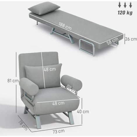 Schlafsessel, Polstersessel, zum Gästebett umwandelbar, ergonomisch, Hellgrau (1/5)