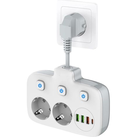 Ouylaf – Multiprise 2 prises AC et 4 ports USB-C – 3 interrupteurs indépendants – Protection contre surtensions – Matériau PC ignifugé (1/5)