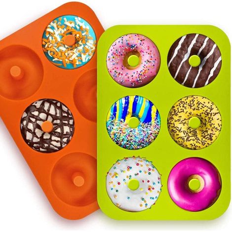 MINKUROW Moldes De Silicona Para Donas, Molde De Silicona Para Donas, Paquete De 2 Moldes De Silicona Para Donas, Bandeja De Silicona Para Hornear Donas Antiadherente Para Pasteles, Galletas, Bagels,  (1/5)