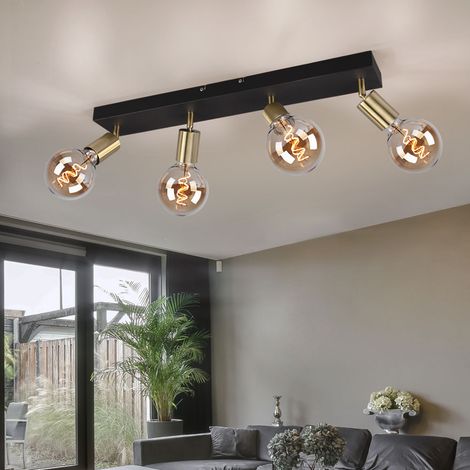 Lampada da soffitto, nera, lampada da soggiorno, barra Spot, 4 fiamme, faretto da soffitto orientabile, metallo oro opaco, 4x E27, LxPxH 60x9x12 cm