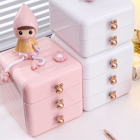 Boîte de rangement de bureau pour bijoux, porte-stylos à tiroir, rangement pour bureau de dortoir, articles divers, accessoires pour cheveux d'enfants, petite boîte de rangement, poudre à 3 compartime (1/5)