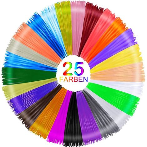 Lot de 25 filaments PLA pour stylo 3D - 1,75 mm - Avec 25 couleurs populaires de 5 m chacune, pour stylo d'imprimante 3D, diamètre de haute précision (1/5)