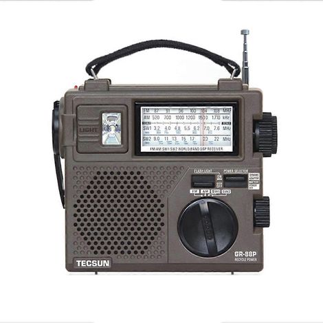 Récepteur radio numérique TECSUN GR-88P avec lampe de secours, dynamo et haut-parleur intégré, alimentation manuelle. (1/5)