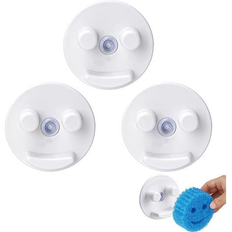 3PCS Support pour Éponge Crochet Porte-éponges de Cuisine Smiley avec Ventouses Porte-éponge de Cuisine Auto-adhésif Porte Éponge pour Évier Cuisine Crochet pour Eponge à Vaisselle (1/5)