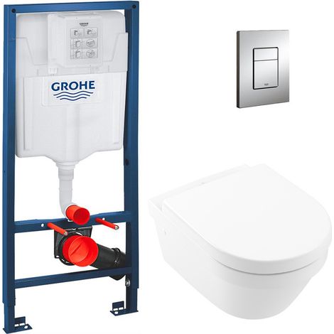 Pack WC Bâti Rapid SL + Cuvette Villeroy&Boch Architectura sans bride Direct abattant fixations invisibles