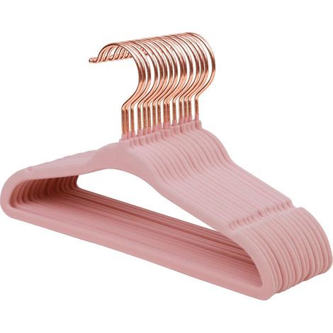 Lot de 15 Cintres en Velours pour bébés avec crochet en or rose pivotant à 360°, cintres antidérapants pour enfants, cintres ultra-minces pour enfants permettant un gain de place (Rose Pâle) (1/5)