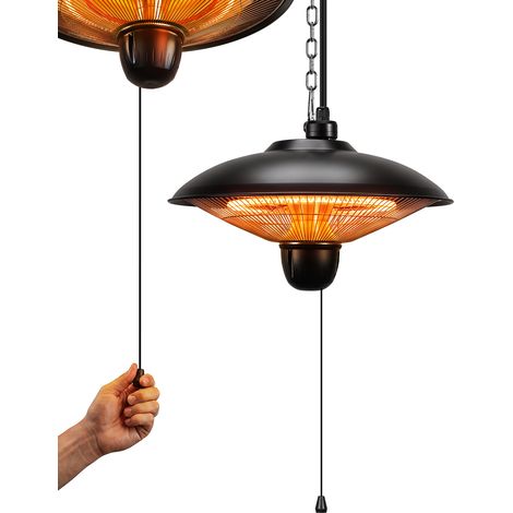 Jiubiaz Chauffage radiant terrasse 1800 W suspendu en fibre de carbone, 3 niveaux de chauffe, interrupteur à corde, IP55 (1/5)