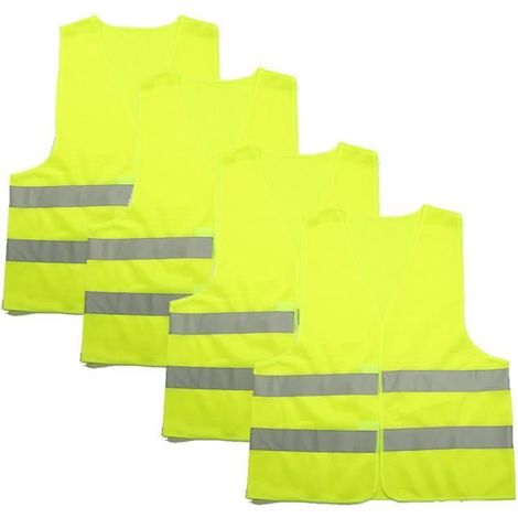 OUQING-4 Pcs Gilets de Sécurité Réfléchissants Gilet Jaune Voiture Haute Visibilité Taille Universelle Gilet de Securite Jaune