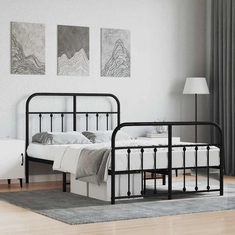 Cadre de lit métal sans matelas avec pied de lit noir 120x200cm (1/5)