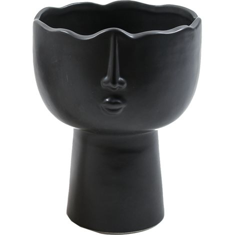 Statua decorativa testa porta vaso da interno ed esterno in ceramica h 19 cm -Nero (1/3)