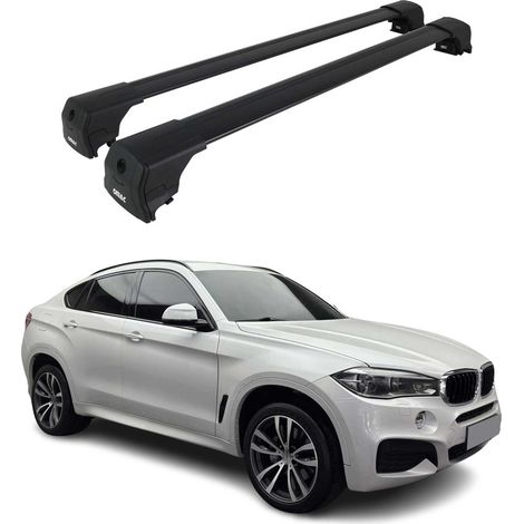OMAC Aluminium Dachträger Querträger für BMW X6 F16 2014-2019 – City Crash – ISO/PAS 11154:2006 – Abschließbar – Max. 75 kg – 2 Stangen Schwarz (1/5)