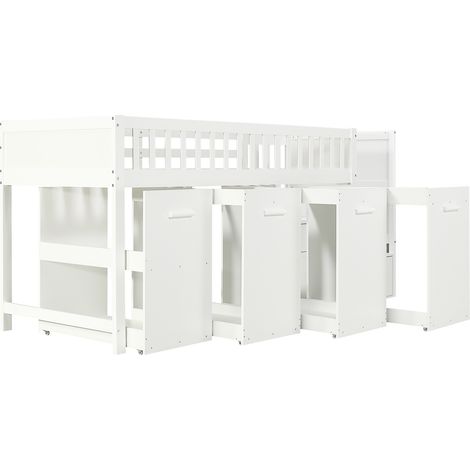 Lit superposé multifonctionnel enfant 90x200 cm, blanc, avec bureau et rangements HOMVRA (1/5)