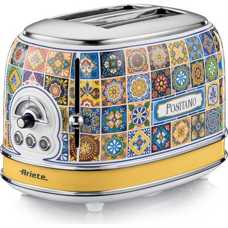Ariete 155-1P Positano Tostapane 2 Fette 6 Livelli di Doratura Vassoio Raccogli Briciole Funzione Defrost Espulsione Automatica colore Bianco e Giallo