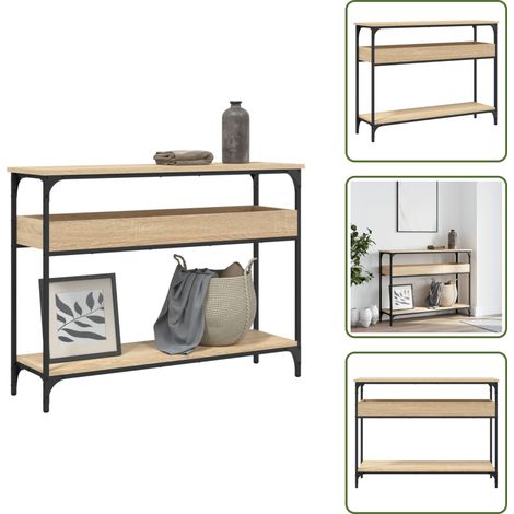 The Living Store Table console avec étagère chêne sonoma 100x29x75 cm - Table Basse - Table D'appoint - Meuble D'entrée - Table Console - Mobilier Industriel (1/5)