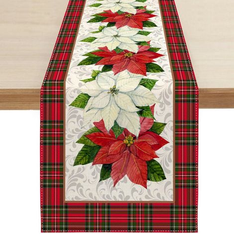 Runner De Table - Motif Noël Houx Baies Pommes De Pin - Polyester - 33 X 183 Cm - Décoration De Table Pour Fêtes Familiales Et Réveillons - 1 Pièce (1/5)