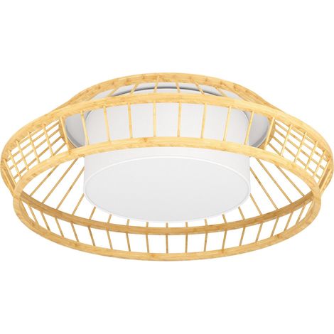 EGLO connect.z Smart Home LED Deckenleuchte Yuku-Z, ZigBee, App und Sprachsteuerung Alexa, warmweiß-kaltweiß, RGB, dimmbare Boho Deckenlampe aus Holz und weißem Textil, Ø 46 cm (1/5)