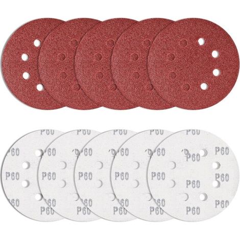 10 pièces Papier de Verre 125 mm Grain 60, disques abrasifs Ronds Ponceuse Excentrique Feuilles abrasives 8 Trous pour ébavurer et poncer Les Points de Soudure (1/5)