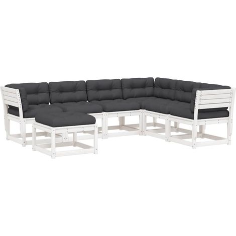 Maison Exclusive - Set Salotto Giardino 7pz con Cuscini Bianco Legno Massello Pino