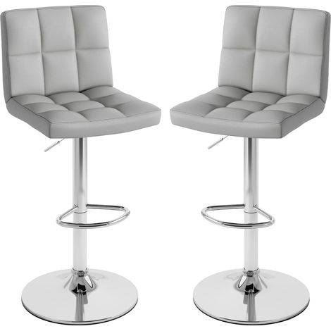 Set de 2 tabourets de bar pivotants carrés réglables avec dossier et repose-pieds - gris (1/5)
