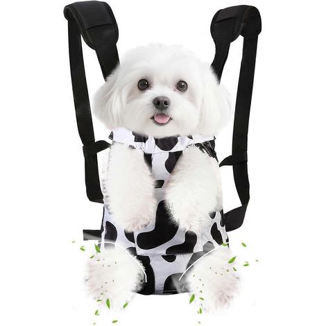 Sac à dos de transport Inspack pour chien et chat, sac ventral ajustable chiots/chiens taille moyenne, pattes libres, souple, aéré, motif vache (1/5)