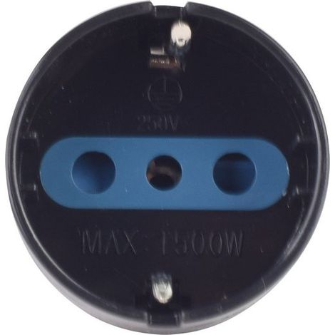 Adattatore Spina Elettrica 2P+T 10A con 1 Presa Schuko 16A / Italiano 10A 2P+T 250V Max 1500W Nero