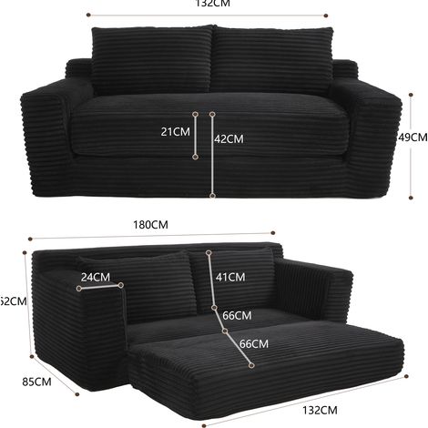 Canapé convertible compact 2-en-1 en tissu noir avec mousse à mémoire de forme, sans montage (1/3)