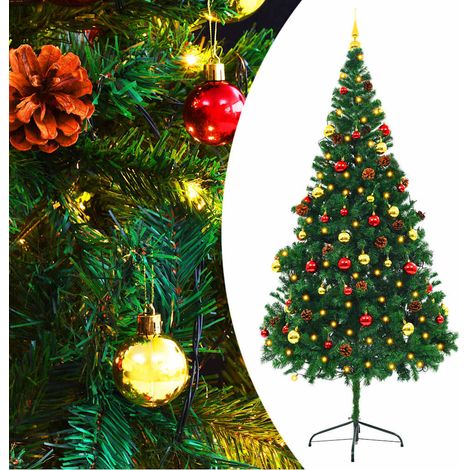 Künstlicher Weihnachtsbaum mit Beleuchtung & Kugeln Grün 210 cm