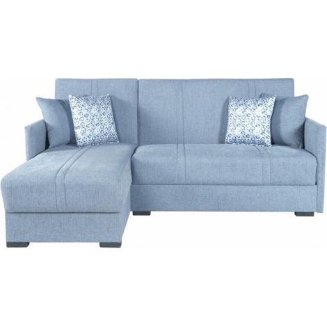 Abitare – Canapé d'angle bleu clair en tissu – Rembourrage à ressorts – Dimensions L 202 x P 155 x H 90 cm – Avec compartiments de rangement (1/4)