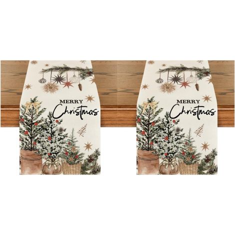 Camino de mesa navideño con piñas y acebo, decoración para el hogar y las fiestas, 33 x 183 cm, decoración de mesa de invierno (2 piezas) (1/3)