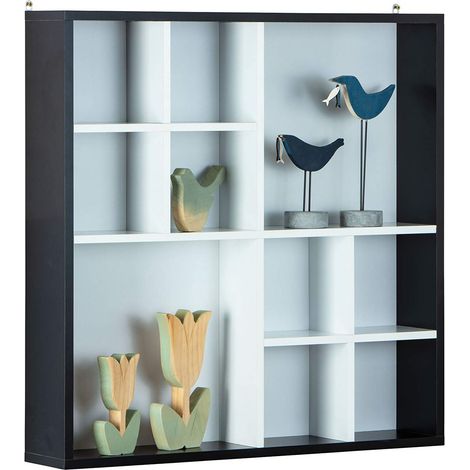 Vitrine murale Coffret de présentation Vitrine de collection Vitrine sans verre Etagère murale 10 compartiments Collector Decem MDF noir/blanc 70 x 13 x 70 cm (1/5)