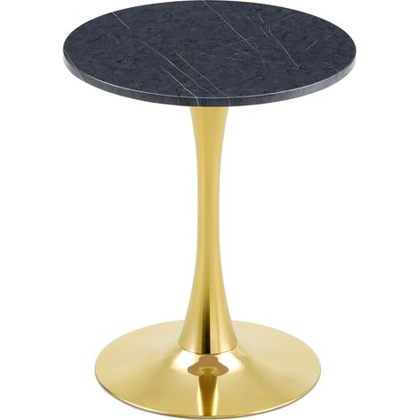 Runder Tisch 60 cm aus MDF in schwarzer Marmoroptik mit goldfarbenem Metallgestell MODENUIT (1/5)