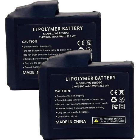 Lot de 2 batteries rechargeables 7,4 V 3200 mAh pour gants chauffants, chaussettes, gilets, bonnets - Batteries Li-polymère avec prise CC (1/5)